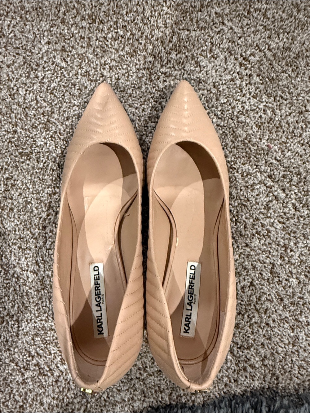 Karl Lagerfeld Blush Pointed-Toe Quilted Ballet Flats